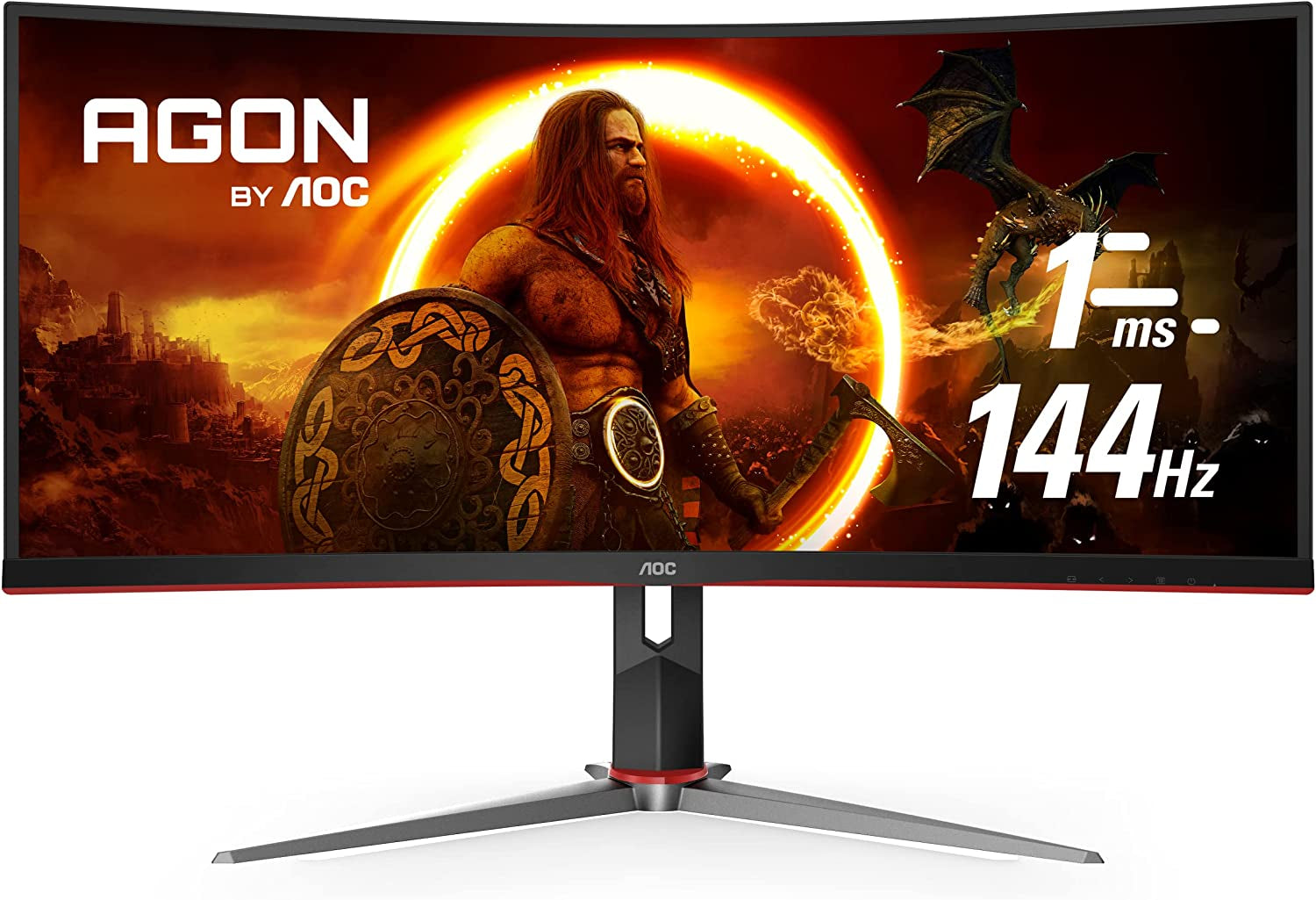 CU34G2X 34" Curved Frameless Immersive Gaming Monitor, Ultrawide QHD 3440X1440, VA Panel, 1Ms 144Hz Adaptive-Sync, Height Adjustable, 3-Yr Zero Dead Pixels, Black/Red