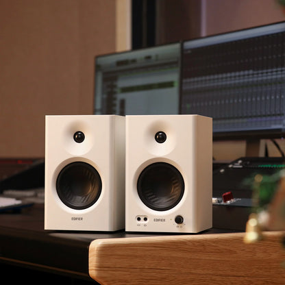 MR4 Powered Studio Monitor Speakers, 4" Active Near-Field Monitor Speaker - White (Pair)