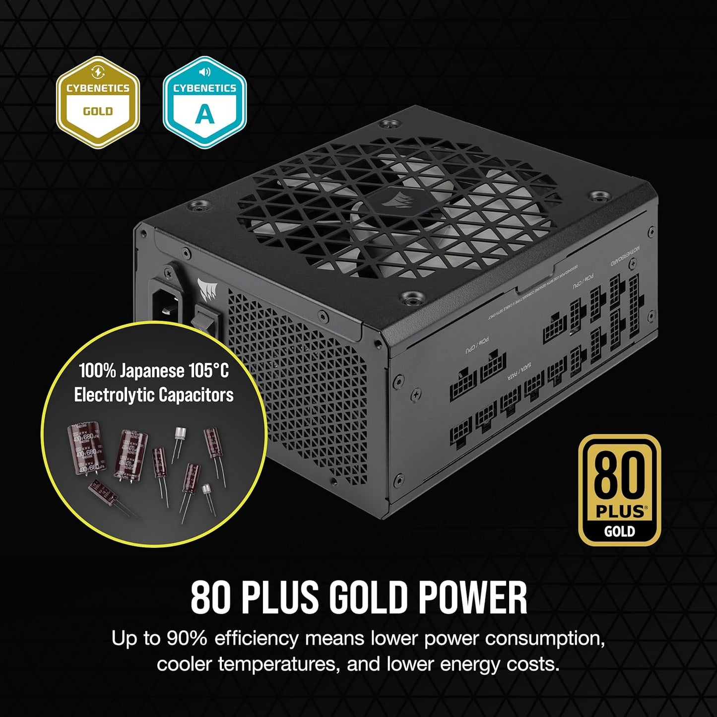 Rm1000X Shift Fully Modular ATX Power Supply - Modular Side Interface - ATX 3.0 & Pcie 5.0 Compliant - Zero RPM Fan Mode - 105°C-Rated Capacitors - 80 plus Gold Efficiency - Black