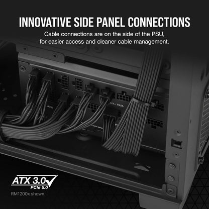 Rm1000X Shift Fully Modular ATX Power Supply - Modular Side Interface - ATX 3.0 & Pcie 5.0 Compliant - Zero RPM Fan Mode - 105°C-Rated Capacitors - 80 plus Gold Efficiency - Black