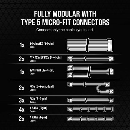 Rm1000X Shift Fully Modular ATX Power Supply - Modular Side Interface - ATX 3.0 & Pcie 5.0 Compliant - Zero RPM Fan Mode - 105°C-Rated Capacitors - 80 plus Gold Efficiency - Black