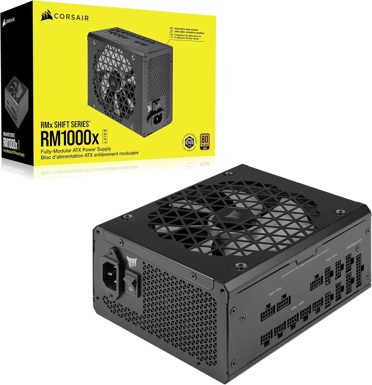 Rm1000X Shift Fully Modular ATX Power Supply - Modular Side Interface - ATX 3.0 & Pcie 5.0 Compliant - Zero RPM Fan Mode - 105°C-Rated Capacitors - 80 plus Gold Efficiency - Black