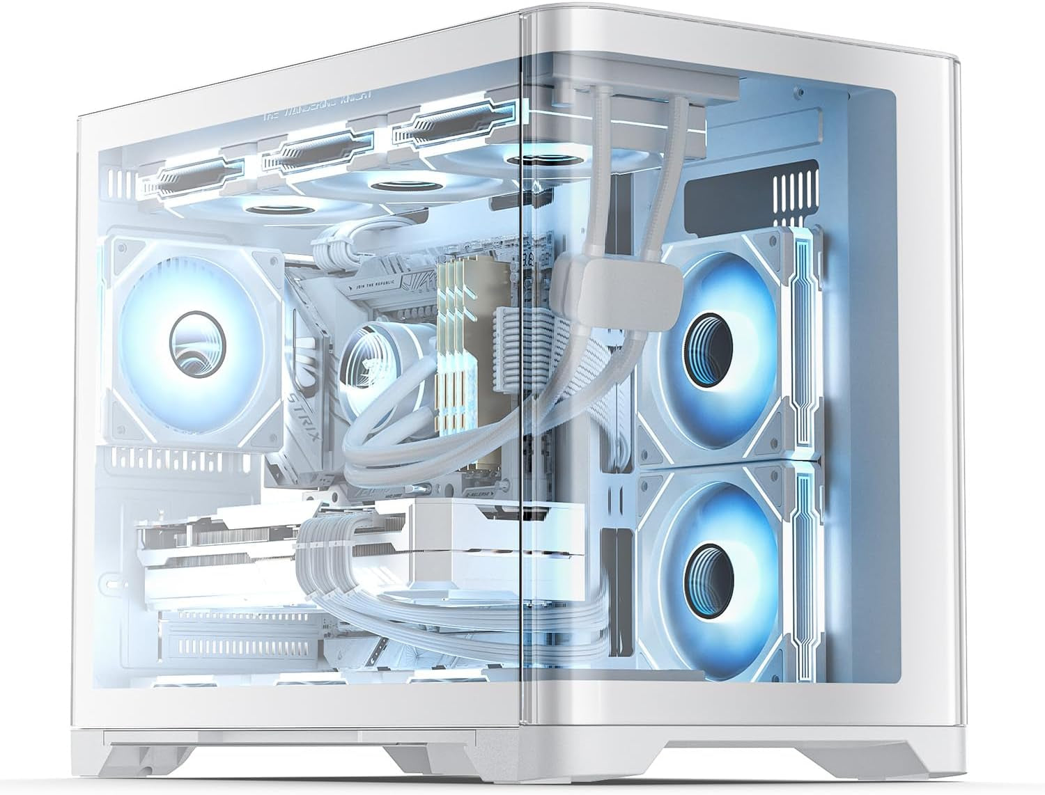 Micro ATX PC Case Dual Chamber 180° Full View Tempered Glass Gaming MATX PC Case with USB3.0, 360Mm Radiator Support,Rtx 40 Compatible, High Airflow Full-Tower MATX PC Case. Pegasus-White