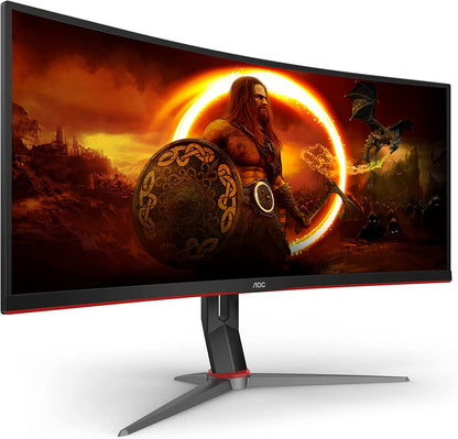 CU34G2X 34" Curved Frameless Immersive Gaming Monitor, Ultrawide QHD 3440X1440, VA Panel, 1Ms 144Hz Adaptive-Sync, Height Adjustable, 3-Yr Zero Dead Pixels, Black/Red