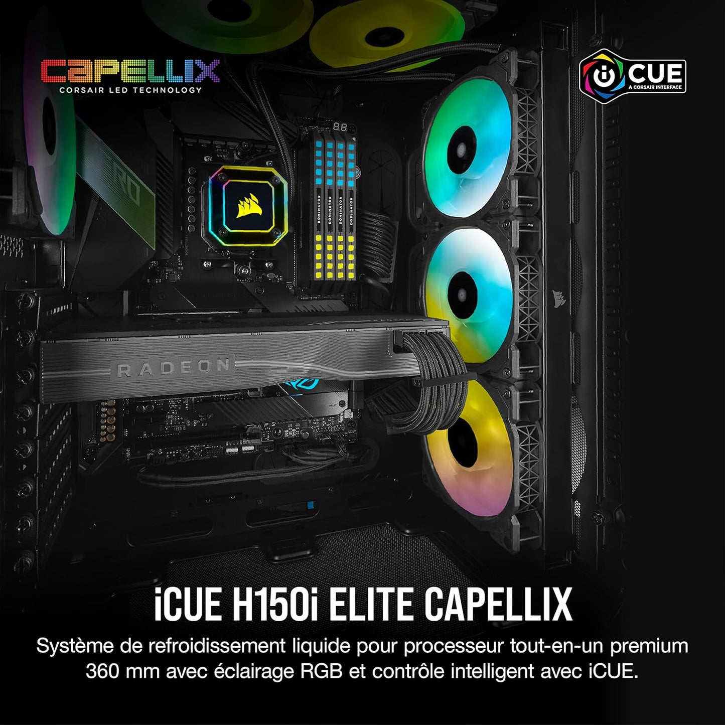 Icue H150I Elite Capellix Liquid CPU Cooler, RGB Pump + Fans, 360Mm for Radiator