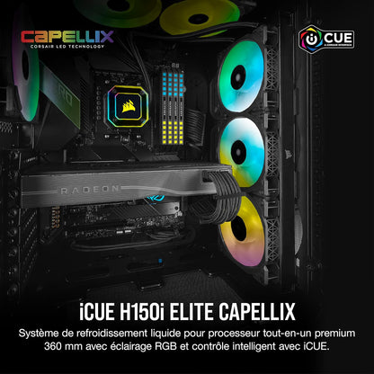 Icue H150I Elite Capellix Liquid CPU Cooler, RGB Pump + Fans, 360Mm for Radiator